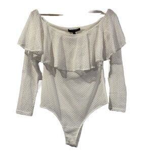 BCBGMAXAZRIA Women's Off-the-Shoulder Ruffled Bodysuit Optic White Size Medium